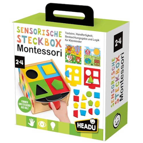 Headu „Sensorische Steckbox Montessori - Tastsinn, Handfertigkeit, Beobachtungsgabe und Logik für Kleinkinder!“: Lernspiel für Kinder im Alter von 2 bis 4 Jahren, deutsche Version (DE60728) von Headu