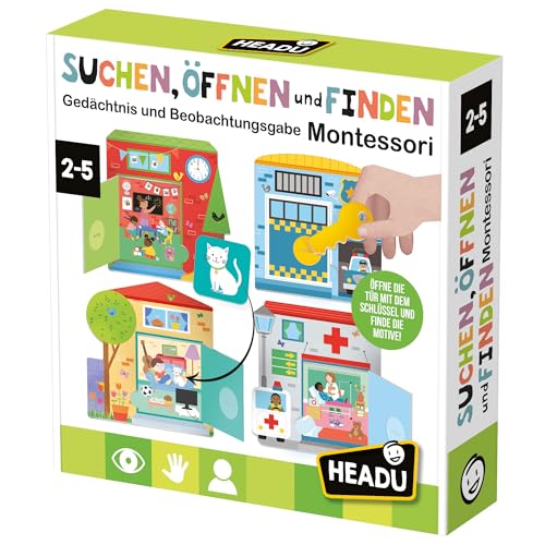 Headu „Suchen, Öffnen und Finden Montessori - Gedächtnis und Beobachtungsgabe für Kleinkinder!“: Montessori Lernspiel für Kinder im Alter von 2 bis 5 Jahren, deutsche Version (DE60711) von Headu