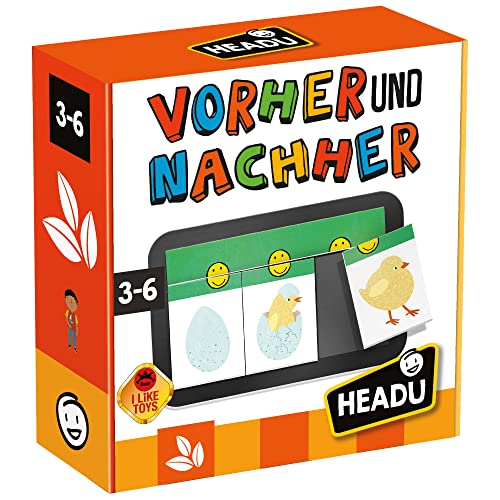 Headu „Vorher und Nachher – Spiele mit den ersten Zeitbegriffen!“: Lernspiel für Kinder im Alter von 3 bis 6 Jahren, deutsche Version (DE52538), Orange von Headu