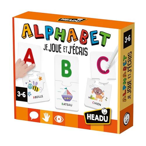 Headu - Alphabet Ich spiele und schreibe – mit der Methode der hohlen Buchstaben. Lernspiel 3 4 5 6 Jahre, Spiel zum Lesen und Schreiben, Geschenk für Kinder, Geschenk für Mädchen, Geschenk für Jungen von Headu