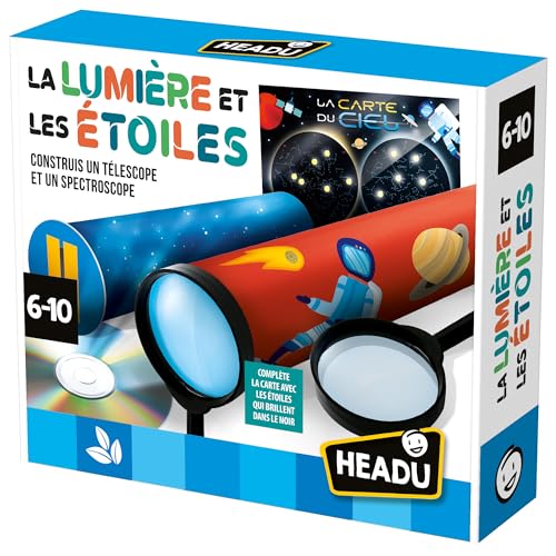 Headu - Das Licht und die Sterne – Baue EIN Teleskop und EIN Spektroskop und entdeckt deren Funktionsweise | Lernspiel 4 5 6 7 8 9 Jahre, wissenschaftliche Spiele für Kinder, Geschenk für Mädchen von Headu