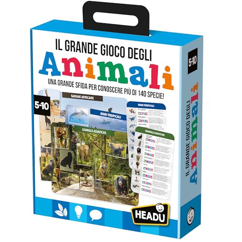 Headu Das große Spiel der Tiere Eine lustige Herausforderung, um mehr als 140 Arten zu kennen, It57045 Lernspiel für Kinder von 5 bis 10 Jahren, hergestellt in Italien von Headu