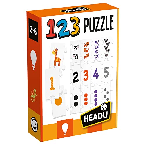 Headu IT21093 Italy 123 Puzzle. Lernspiel, um Zahlen und Mengen in Folge zu erkennen. Empfohlen für Jungen und Mädchen im Alter von 3 bis 6 Jahren, Sortiert von Headu