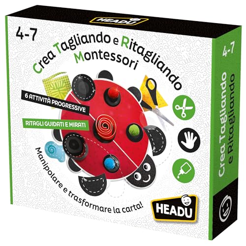 Headu IT22939 Crea Tagliando e Ritagliando Montessori Schneidet und Schneiden, Mehrfarbig von Headu