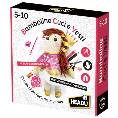 Headu It56918 Babypuppen zum Nähen und Anziehen mit leicht zu erlernenden Techniken für Kinder von 4 bis 8 Jahren, hergestellt in Italien von Headu