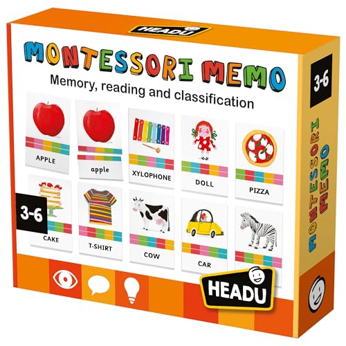 Headu - Montessori Memo, Lernspiele, Kleinkind Lernen, Lernkarten für Kinder, Lernspiele, Gedächtnisfähigkeiten, Lesen, Logik, Alter 3-6 Jahre Headu - Montessori Memo, Lernspiele, Kleinkind Lernen, Lernkarten für Kinder, Lernspiele, Gedächtnisfähigkeiten, Lesen, Logik, Alter 3-6 Jahre von Headu