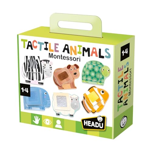 Headu - Tactile Animals Montessori Puzzle 1-4 Jahre, Mehrfarbig, IT20188 von Headu