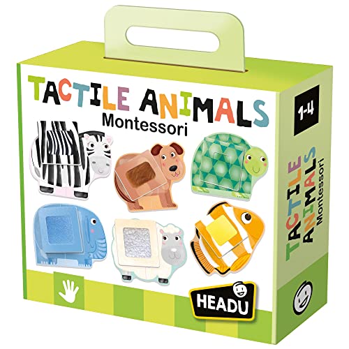 Headu - Tactile Animals Montessori Puzzle 1-4 Jahre, Mehrfarbig, IT20188 von Headu