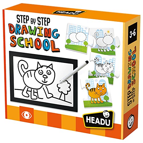 Headu by Step Drawing School, Lernspiel für Mädchen im Alter von 3 bis 6 Jahren, EIN originelles Set, um dem Kind das Zeichnen der Tiere Schritt beizubringen, Mehrfarbig (T21062) von Headu