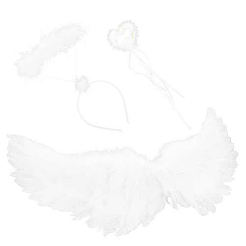 Healeved 1 Satz Engelsflügel Kostümset für Leichte Federflügel Zauberstab Haarband für Halloween Karneval Cosplay Festlichkeiten Wiederverwendbare Kostümaccessoires für Kreative Fotos von Healeved