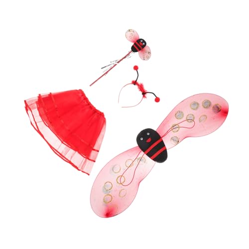 Healeved 1 Satz Käferflügelrockset Halloween-marienkäfer-stirnband Marienkäferpartykostüm Marienkäferflügel Feenstab Cosplay Marienkäfer Stirnband Karnevalskostüme Tierkostüm-kit Rot von Healeved