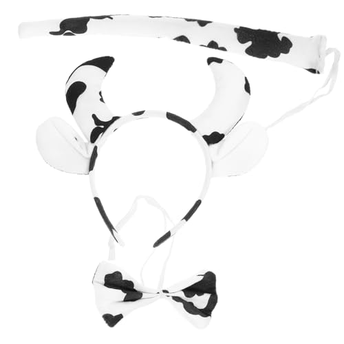 Healeved 1 Satz Kuhkopfschmuck Set Kuh-gastgeschenke Cosplay-kopfschmuck Cosplay-stirnband Kuhschwanz Kuhohren Stirnband Halloween Kuh Fliege Halloween Stirnband Plüsch von Healeved