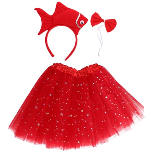 Healeved 1 Satz Meeresfischstirnbandrock Fischkopfkostüm Beach Accessoires Fisch-Kopfbedeckung Kinderhaarbänder für Mädchen Plüsch-Tier-Stirnbänder -Kostüm Polyester rot von Healeved