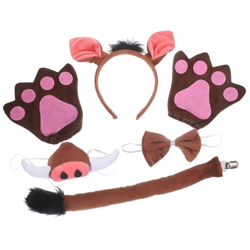 Healeved 1 Satz Schweinekostüm-Set Stirnband Kind Halloween Hörner Ohren Plüsch Schwein Kostümzubehör Party Gefälligkeiten Party-Kostüm-Requisite falsche Nase Stoff Coffee von Healeved