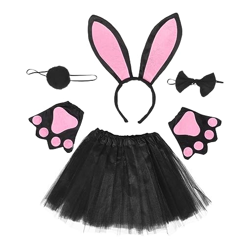 Healeved 1 Satz Tierohren Haarband Lustiges Kaninchen Kostüm Zubehör mit Tutu Rock Handschuhen Fliege für Halloween Karneval Cosplay Partys Leicht für Erwachsene von Healeved