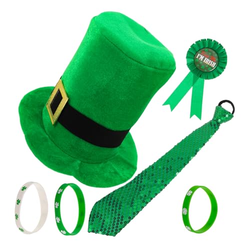 Healeved 1 Satz Urlaubsset Festliche Outfits irische Trachtenmänner St. Patricks Day-Hüte in großen Mengen Grüne Krawatte für Jungen St. Patricks Day Kleidung Zylinder grün Stoff Green von Healeved