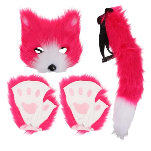 Healeved 1 Set Fuchskostüm: Tierfuchs-Pelzmaske, Schwanzhandschuhe, Kostümset – Tier-Cosplay-Zubehör für Frauen und Mädchen, Halloween-Party, Cosplay und Karneval von Healeved