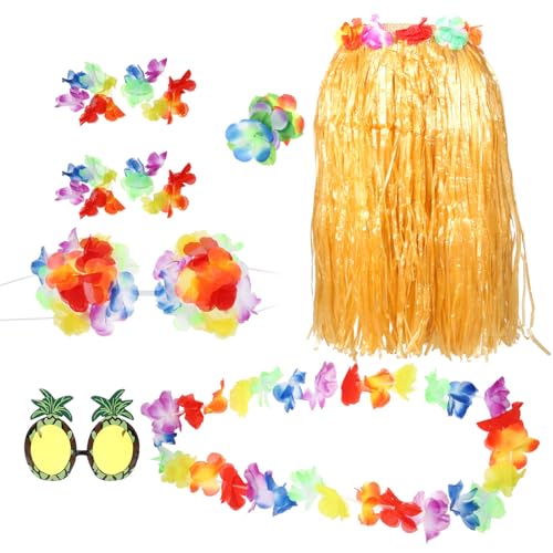 Healeved 1 Set Hawaii Halskette Party Outfits Strandrock Für Damen Gastgeschenke Hawaii Themen Requisite Tropische Girlande Hawaii Ankleideset Luau Girlande Halloween Kostüme von Healeved