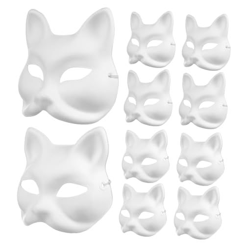 Healeved 10 Stück Teiliges DIY Blanko Papiermasken Katzen Fuchsdesigns zum Bemalen Halloween Party Karneval Verkleidung von Healeved