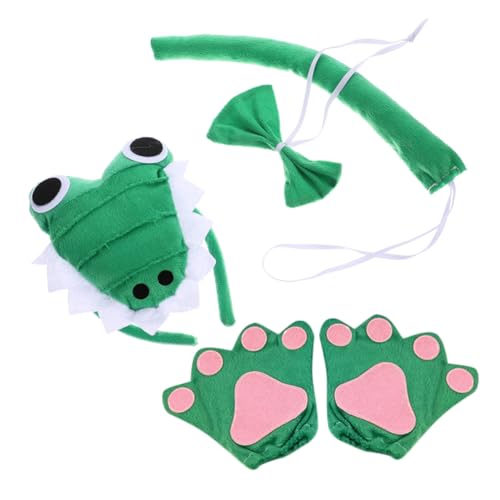 Healeved 1Satz Alligator Kostüm Set für Erwachsene Nette Ausstattung mit Stirnband Handschuhen Fliege für Halloween Karneval Cosplay Weiches Material von Healeved