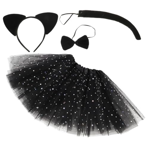 Healeved 1Satz Katzen Cosplay für Schwarze Katzenohren mit Glitzer Haarreif Süßes Kostümset für Halloween Kostümpartys Perfektes für Besondere von Healeved