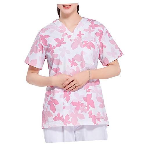 Healeved 1Satz Zweiteiliges Kostüm für Arbeitskleidung für Pflegekräfte Krankenhausuniform mit Ahornmuster Kurzärmlig Atmungsaktives Baumwollmaterial von Healeved