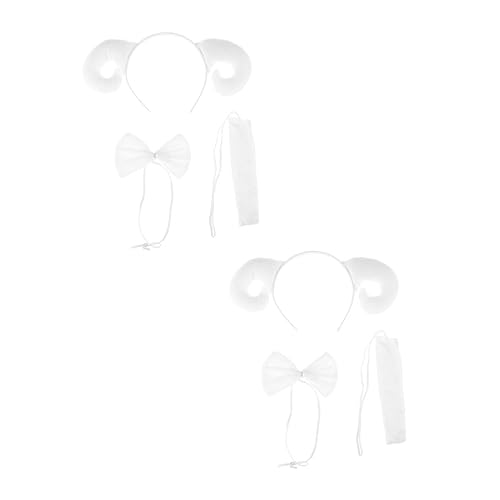 Healeved 2 Sätze Haarreif Set mit Süßen Schafhörnern Strapazierfähiges Stoffmaterial Teiliges Cosplay Accessoire für Kostüm und Performance Partys Geeignet für Mädchen und Karneval von Healeved