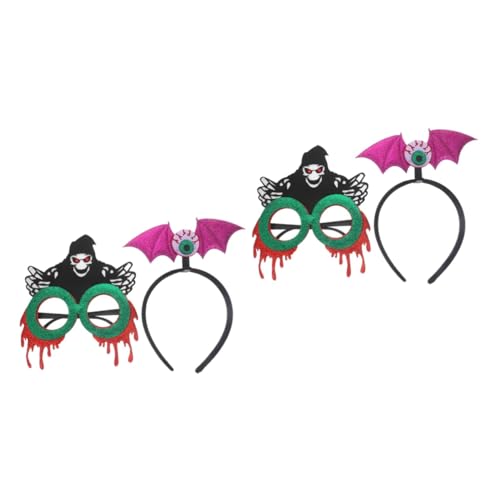 Healeved 2 Sätze Halloween Haarschmuck Teiliges Kostüm Zubehör mit Augenpaar Brille und Fledermausflügel Haarreif für Halloween Themenpartys und Unvergessliche von Healeved