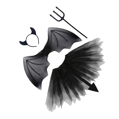 Healeved 2 Sätze Halloween Teufel Kostüm Teilig mit Schwarzem Teufelshörner Haarreif und Flügeln Leichtes Bequemes Party Cosplay für Kostüm und Themenpartys von Healeved