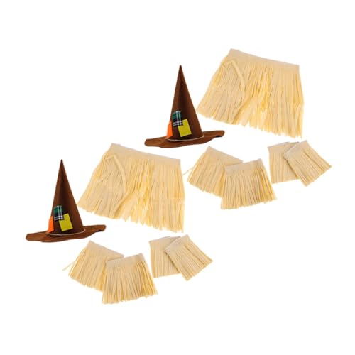 Healeved 2 Sätze Hawaiian Raffia Kostüm Set mit Grasshirt Fransen-armband Knöchelband und Hexenhut Weiches Gras Kostüm für Frauen und Männer Luau Tropische Strandparty Bühnenauftritte von Healeved