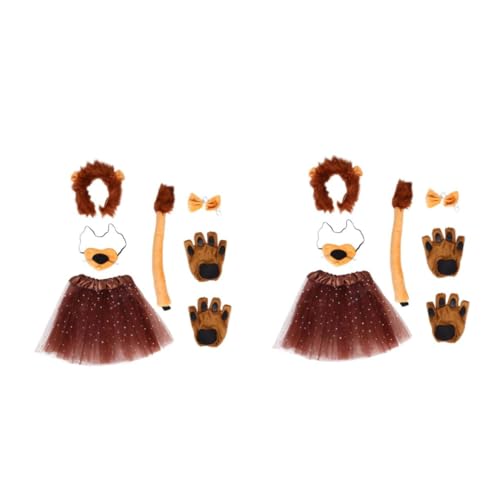Healeved 2 Sätze Löwenkostüm Set für Teiliges Cosplay Kostüm mit Realistischer Löwenkopfband Rock und für Karneval Halloween und Tier Themenpartys Lustige Tierkostüm Accessoires von Healeved