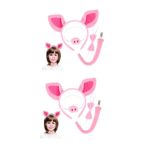 Healeved 2 Sätze Plüsch Pig Ohren Haarreif Set mit Schweine Nase und Fliege Leicht Rutschfest Tierisches Accessoire für Halloween Cosplay Party und Alltag Tragbar und Kompakt von Healeved
