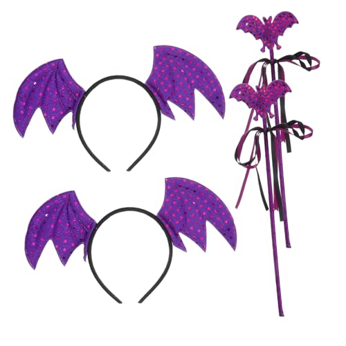 Healeved 2 Satz Halloween Fledermaus Haarreif mit Feenstab Leicht Gepolsterte Bat Headbands für Damen Komfortabel Auffällig für Halloween Party und Kostümzubehör von Healeved