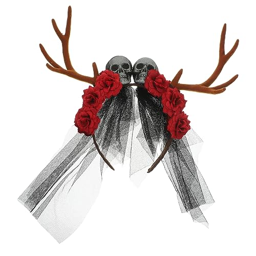 Healeved 2 Stück Gothic Haarreif mit Geweih und Rosenblüten Halloween Cosplay Stirnband für Damen Dekoratives Skull Horn Kopfschmuck Vielseitiges Party und Bühnenaccessoire von Healeved