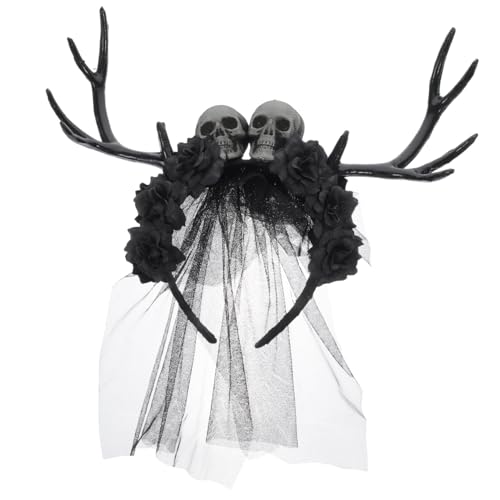 Healeved 2 Stück Gothic Halloween Haarreif mit Rosen und Schädel Geweih Stirnband Damen Cosplay Kopfschmuck für Party Festival und Kostüm von Healeved
