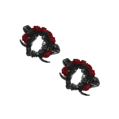 Healeved 2 Stück Halloween Haarreif mit Schäferhorn und Rosen Leichtes Bequemes Party Accessoire für Damen für Halloween Kostüm Cosplay Junggesellinnenabschied und Festliche Verkleidung von Healeved