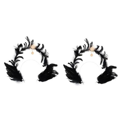 Healeved 2 Stück Halloween Plume Kopfstück Damen Haarreif Einzigartiges Kostüm Haarband für Schwarzes Kopfschmuck für Halloween und Cosplay Leicht und von Healeved