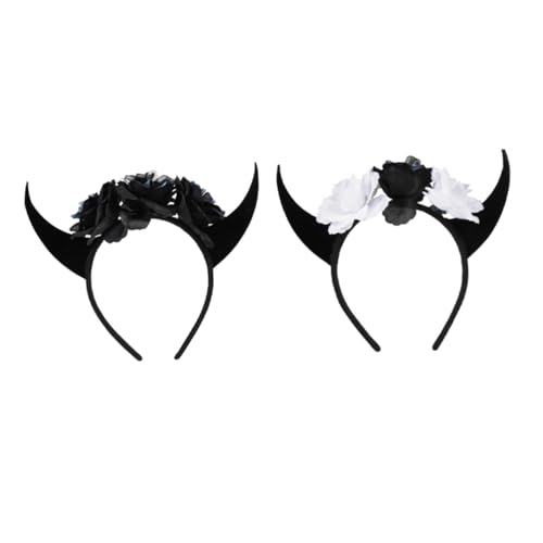 Healeved 2 Stück Halloween Skull Horn Kopfschmuck Stoff Haarreif mit Blumen Bequemes Halloween Kostüm Accessoire für Party Cosplay und Fotoshootings Healeved 2 Stück Halloween Skull Horn Kopfschmuck Stoff Haarreif mit Blumen Bequemes Halloween Kostüm Accessoire für Party Cosplay und Fotoshootings von Healeved