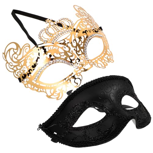 Healeved 2 Stück Masquerade Halbgesichts Masken Set Metall mit Filigranem Muster Venezianische Masken für Frauen Halloween Karneval Kostüm Party Elegant und Mysteriös Tragbar von Healeved