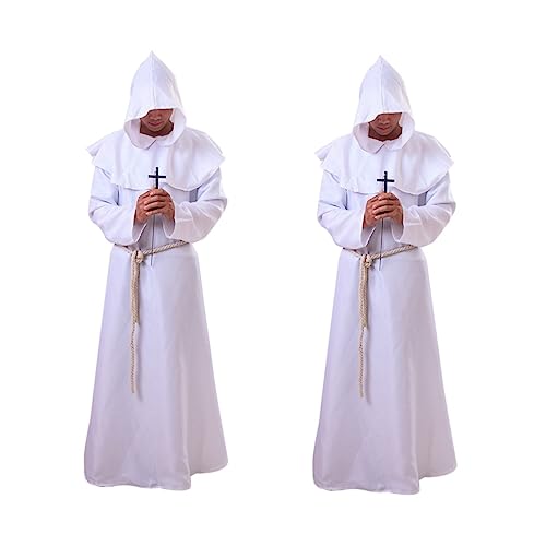 Healeved 2 Stück Mönchsrobe Und Mönchs Kleidung Mantel Kostüm Halloween Mit Kapuze Cosplay Mittelalterliches Gewand Gewand Medieval Cape Herren Umhang Zauberer Umhang Weiß Healeved 2 Stück Mönchsrobe Und Mönchs Kleidung Mantel Kostüm Halloween Mit Kapuze Cosplay Mittelalterliches Gewand Gewand Medieval Cape Herren Umhang Zauberer Umhang Weiß von Healeved