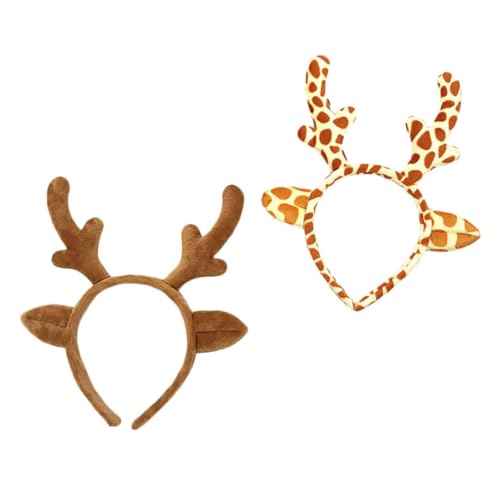 Healeved 2 Stück Weihnachtliches Rentiergeweih Haarreif Teilig Plüsch Stirnband Gelb Leopardenmuster Komfortabel Elegant Festliche Kopfbedeckung für Erwachsene von Healeved
