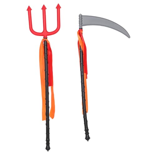 Healeved 2 stücke Sensenmann Sense und Teufelsdreizack für Cosplay Halloween Dreizack Sense Prop Kunststoff Faux Sichel Spielzeug für Cosplay Party Dress Up von Healeved