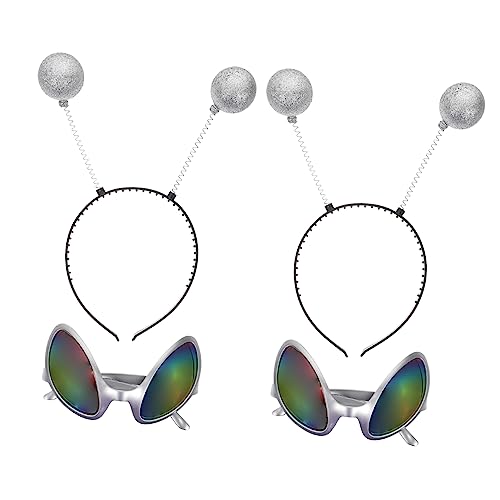Healeved 2Sätze Alien Haarreif Lustige Cosplay Accessoires für Partys Festival Karneval Teiliges mit Silberrahmen Bunten Glitzersteinen von Healeved