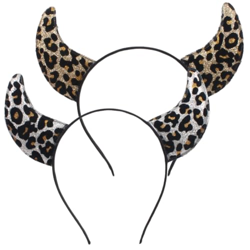 Healeved 2Stücke Ochsenhorn Haarbänder Leopard Design Stilvolles Party Accessoire für Karneval Halloween Geburtstagsfeiern und Besondere Anlässe von Healeved