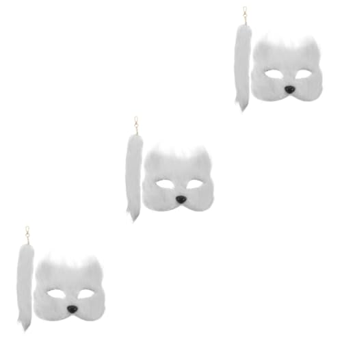 Healeved 3 Sätze Fuchs Maske mit Set Fluffy Tiermaske für Halloween Cosplay und Kostümpartys Teiliges Kostümzubehör für Kreative Auftritte von Healeved