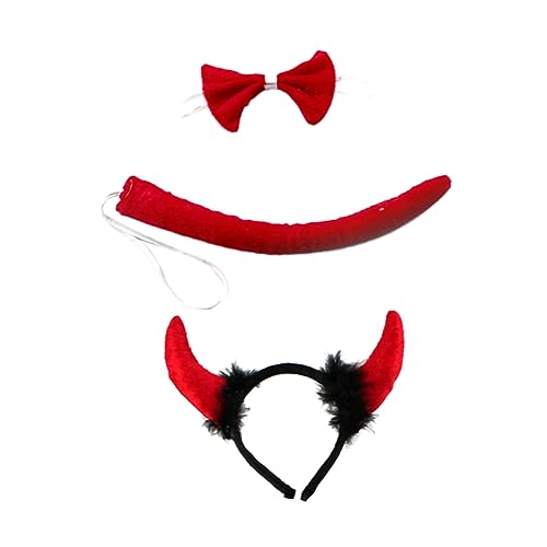 Healeved 3 Sätze Halloween Tierohren Haarreif mit Roten Hörnern Teiliges Cosplay Stirnband für Damen und Herren Einstellbare für Karneval Kostümparty und Halloween Dekoration von Healeved