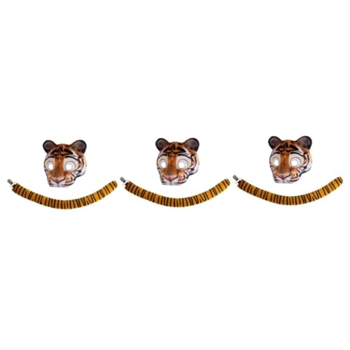 Healeved 3 Sätze Tiger Mask und Set für Karneval und Halloween Atmungsaktive Tiermaske mit Elastischem Band Bequemes Kostümzubehör für Erwachsene Vielseitig für Kostümpartys und Maskeraden von Healeved