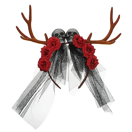 Healeved 3 Stück Gothic Halloween Hirschgeweih Stirnband mit Dekoration Damen Cosplay Party Kopfschmuck für Weihnachten und Fasching von Healeved