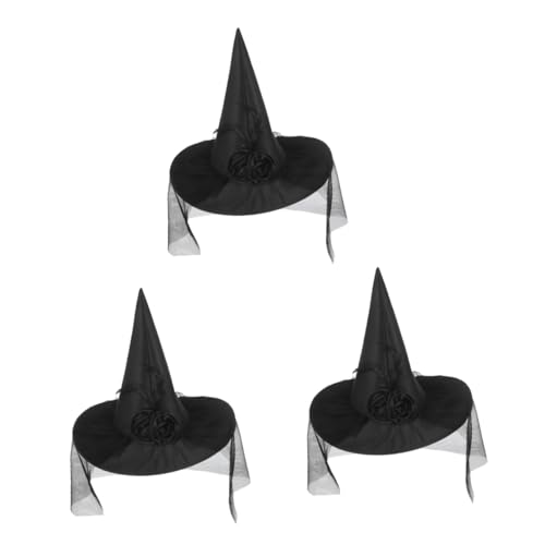 Healeved 3 Stück Halloween Hexenhut mit Schleier Kostüm Kopfbedeckung für Karneval und Cosplay für Halloween Partys und Maskeraden von Healeved