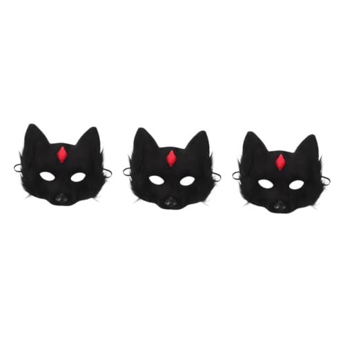 Healeved 3 Stück Halloween Katzen-maske Plüsch Halbgesichts-cosplay-maske Tierische Gesichtsbedeckung für Erwachsene Halloween Party Katzenkostüm Bequeme Universalgröße von Healeved